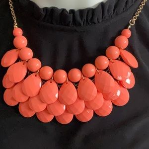 Multi Strand Teardrop faceted beads statement necklace Coral Adjustable length